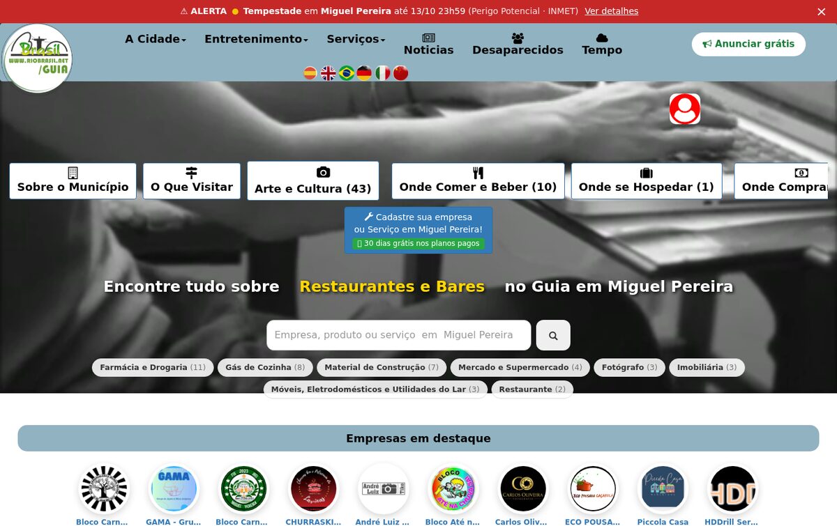 Tela do Guia RioBrasil na página de Miguel Pereira